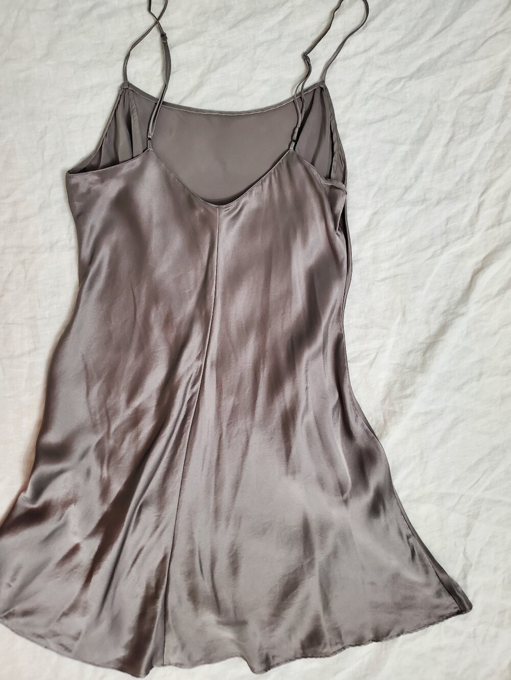 Victoria's Secret 100% Silk Slip Dress M Taupe Gray Spaghetti Strap Chemise Y2K - Picture 5 of 6